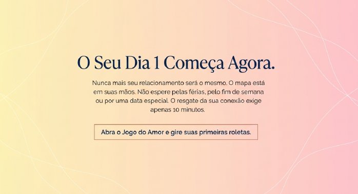 O seu dia 1 começa agora. Abra o Jogo do Amor e gire suas primeiras roletas.